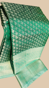 Dark Green And Aqua Green Tissue Silk Saree